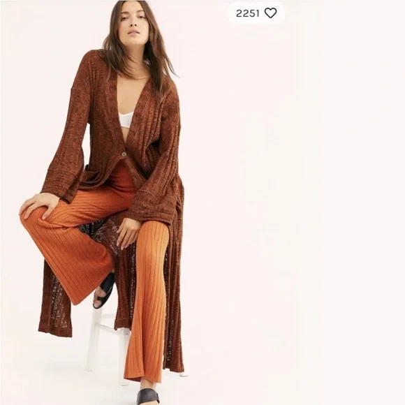 Free People beach nights maxi ribbed cardigan new - Picture 2 of 8